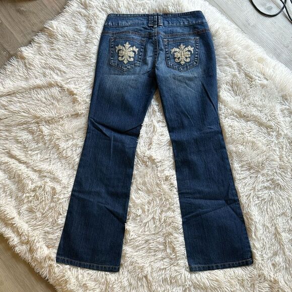 Industrial Cotton Flare Jeans Embellished Back Pockets Size 11 Boho Hippie - Picture 3 of 9
